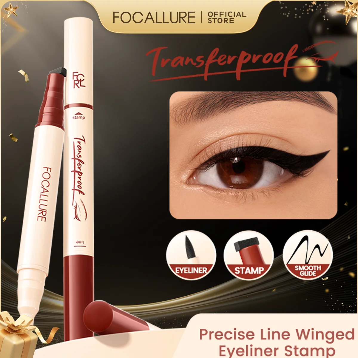 FOCALLURE 2 In 1 Eyeliner Stamp Pen Waterproof Fast Dry Double-ended Black Liquid Eye Liner Eyes Tool Pencil Makeup Cosmetics
FOCALLURE 2 In 1 Eyeliner Stamp Pen Waterproof Fast Dry Double-ended Black Liquid Eye Liner Eyes Tool Pencil Makeup Cosmetics