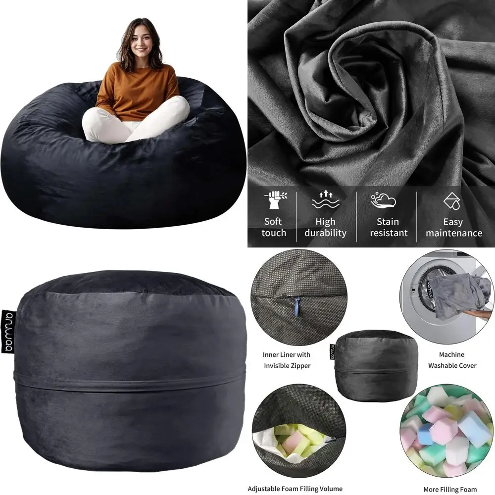 Adult Oversized Memory Foam Bean Bag Chair - Gaming, Reading, Relaxation, High-Rebound Foam, Removable Cover, Black
Adult Oversized Memory Foam Bean Bag Chair - Gaming, Reading, Relaxation, High-Rebound Foam, Removable Cover, Black