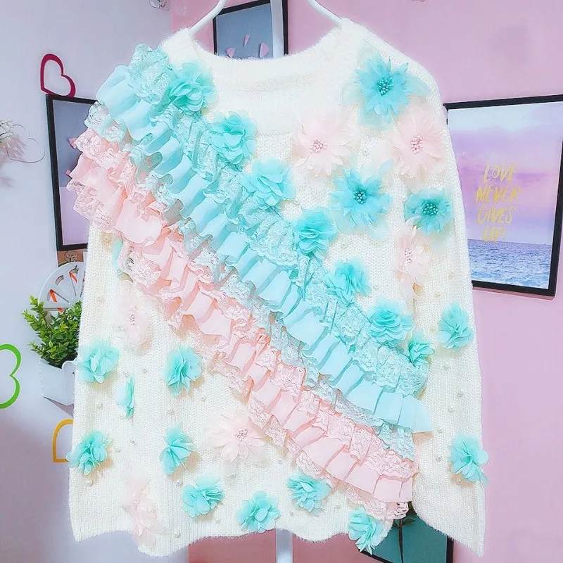 Luxury Style Mesh Stitch Flowers Women's Sweater Autumn Winter Clothing Long Sleeve Outerwears Knitted Pullover Top pull femmes
Luxury Style Mesh Stitch Flowers Women's Sweater Autumn Winter Clothing Long Sleeve Outerwears Knitted Pullover Top pull femmes