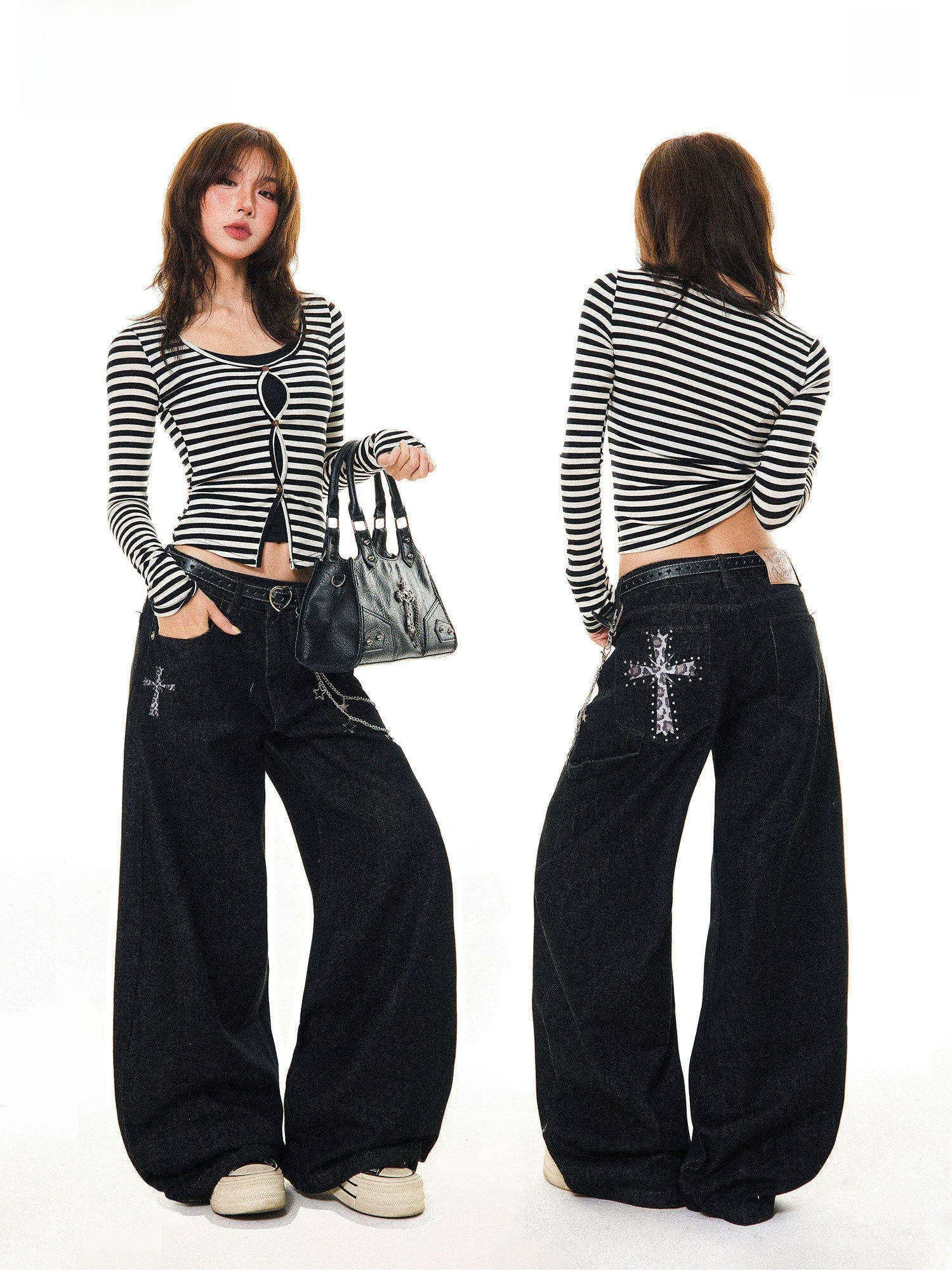 Young Stage American Leopard Print Rhinestone Cross Blade Wide Leg Jeans Women Loose Slimming Black Loose Fit Casual Jeans
Young Stage American Leopard Print Rhinestone Cross Blade Wide Leg Jeans Women Loose Slimming Black Loose Fit Casual Jeans