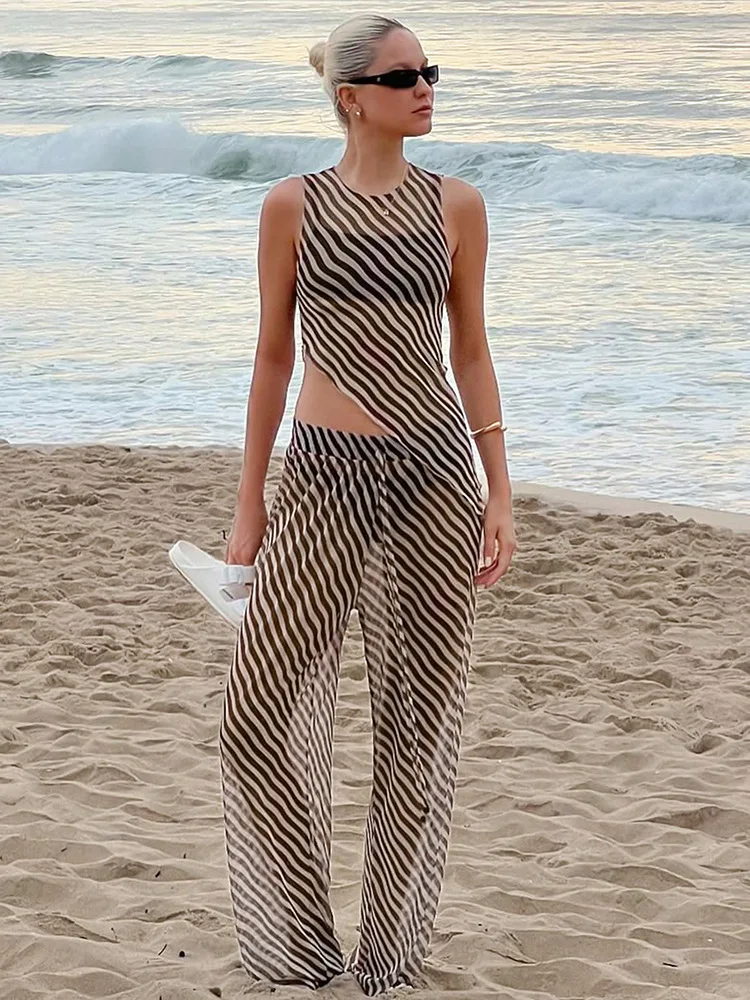 Summer Zebra Striped Sexy Pant Sets Women Chic See Through Loose Holidays Beach Pant Two Piece Sets Casual Beachwear 2025
Summer Zebra Striped Sexy Pant Sets Women Chic See Through Loose Holidays Beach Pant Two Piece Sets Casual Beachwear 2025