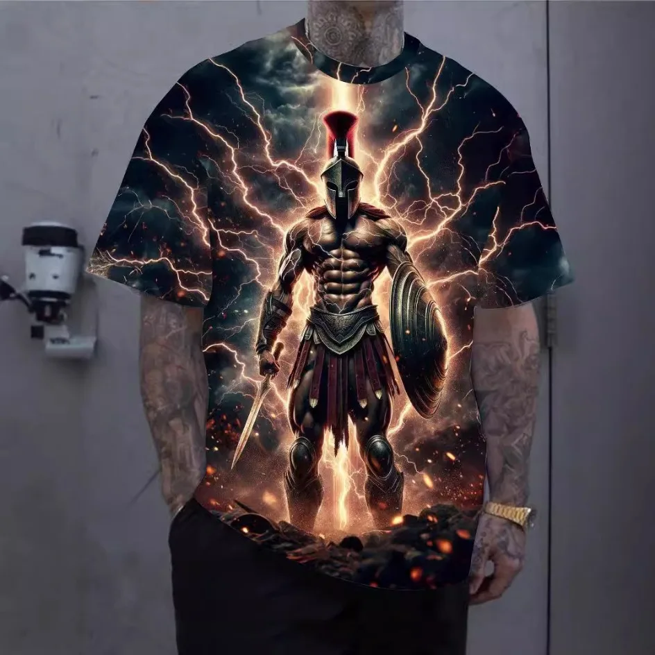 Street style personalized men's clothing 3D digital printed warrior pattern loose round neck casual T-shirt for men
Street style personalized men's clothing 3D digital printed warrior pattern loose round neck casual T-shirt for men