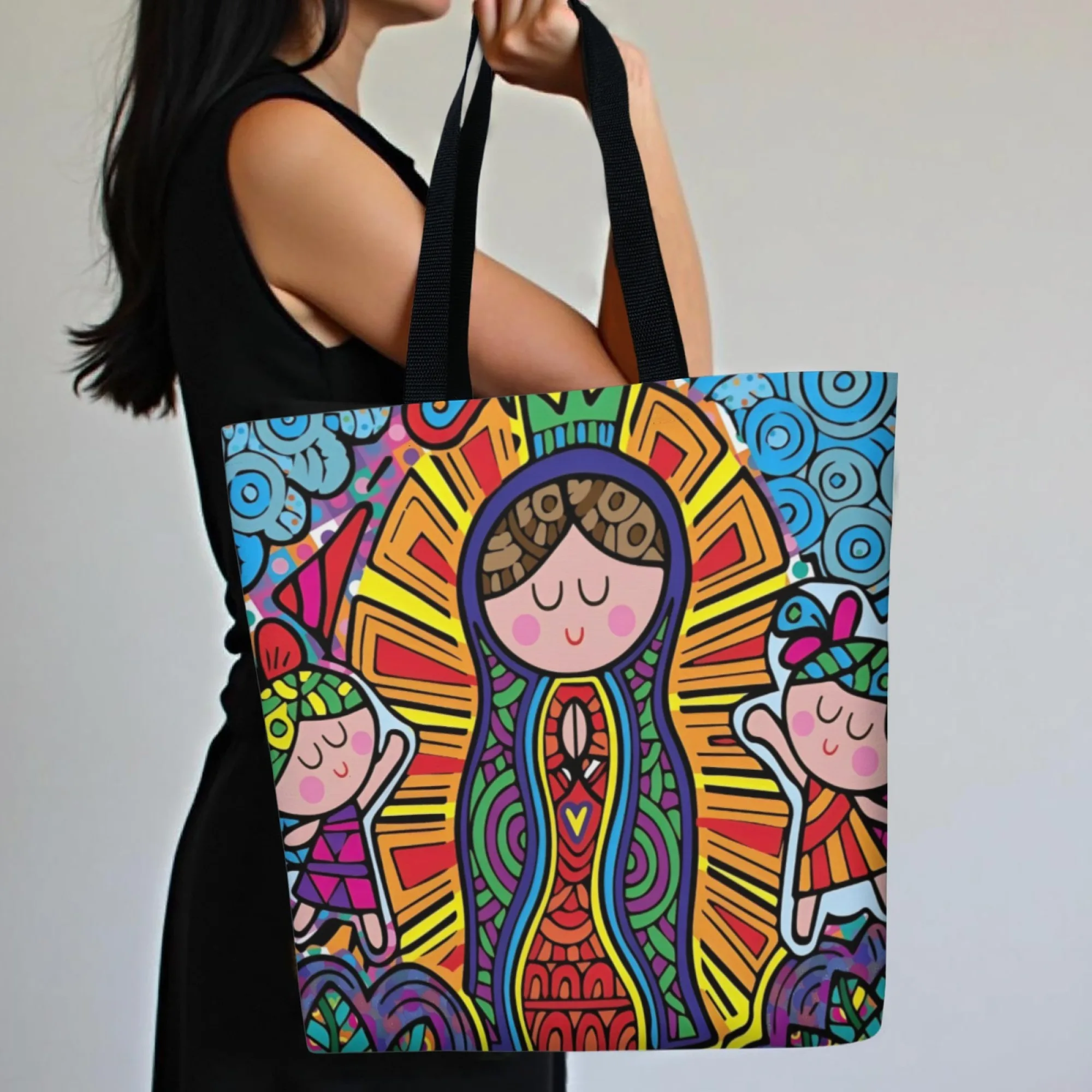 Красочная духовная сумка-тоут Богоматери с мультяшным религиозным узором, парусиновая многоразовая сумка для покупок на плечо, отличный подарок для любителей веры
Красочная духовная сумка-тоут Богоматери с мультяшным религиозным узором, парусиновая многоразовая сумка для покупок на плечо, отличный подарок для любителей веры