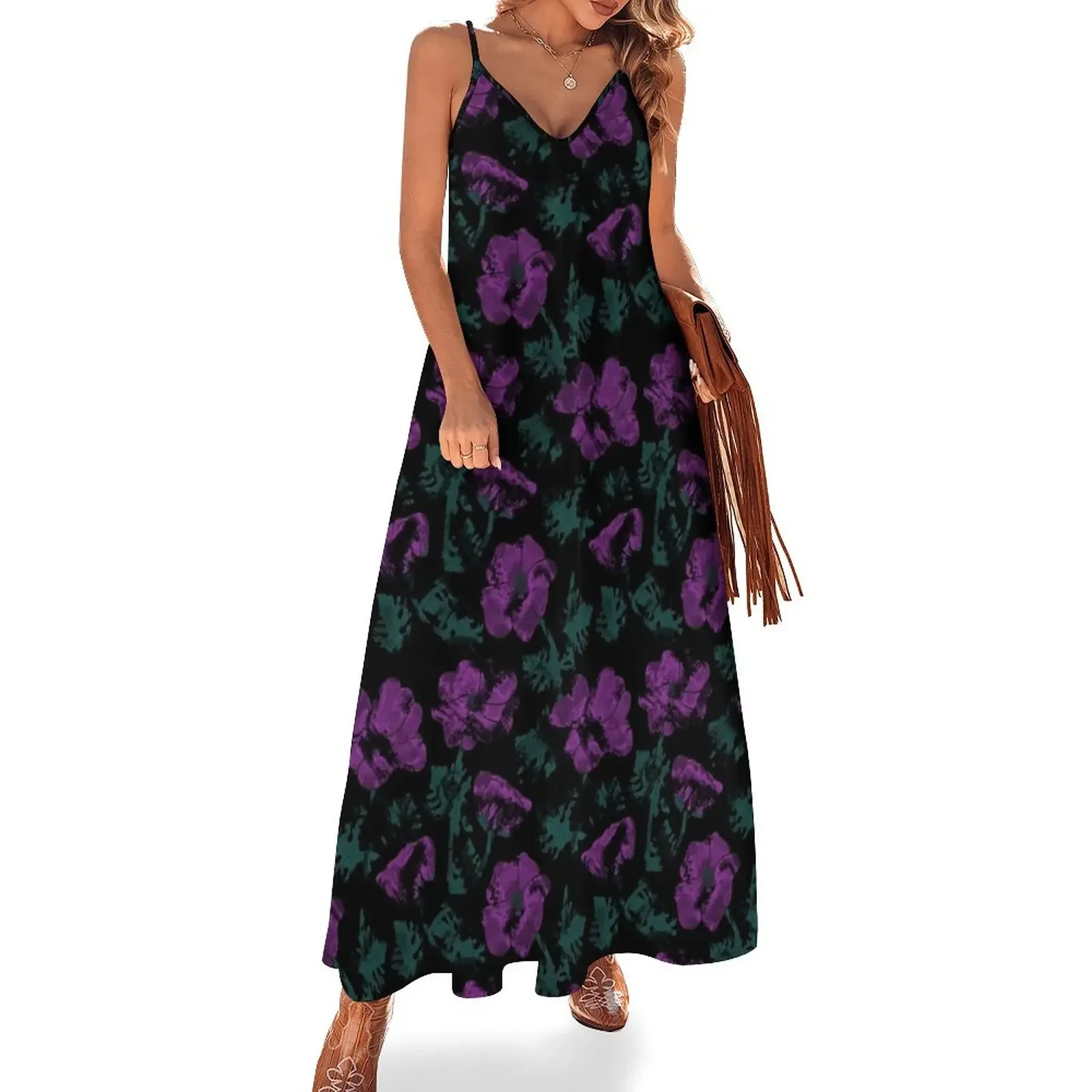 Purple flowers on black background Sleeveless Dress clothes for women chic and elegant woman dress
Purple flowers on black background Sleeveless Dress clothes for women chic and elegant woman dress