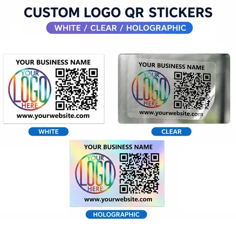 Custom Qr Code Logo Text Stickers - Packaging Stickers, Custom Holographic, Transparent, White Paper Vertical Qr Code Stickers, Personalized Stickers, Decals, Text, Name, Photo, Qr Code Stickers