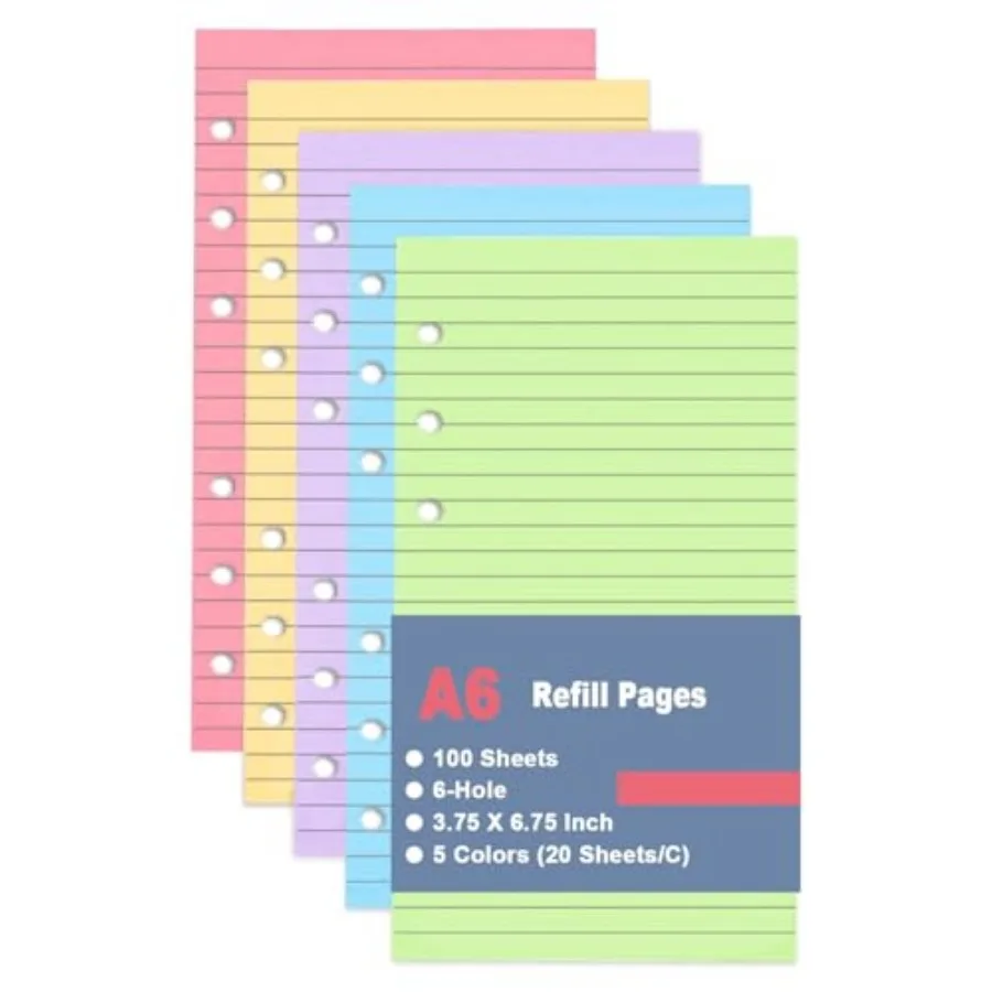 A6 Lined Paper Refill 6 Ring, A6 Filler 5 Colorful Line Paper Filofax Personal Binder Planner, 100gsm Ruled Pages, 100 Sheets/2
A6 Lined Paper Refill 6 Ring, A6 Filler 5 Colorful Line Paper Filofax Personal Binder Planner, 100gsm Ruled Pages, 100 Sheets/2