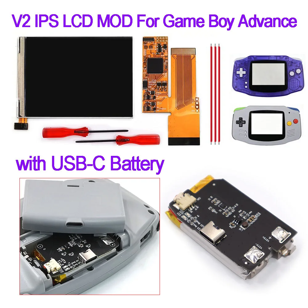 V2 IPS LCD Screen Backlight with USB-C Rechargeable Battery 10 Levels Brightnesss MOD For GameBoy Advance GBA Console
V2 IPS LCD Screen Backlight with USB-C Rechargeable Battery 10 Levels Brightnesss MOD For GameBoy Advance GBA Console