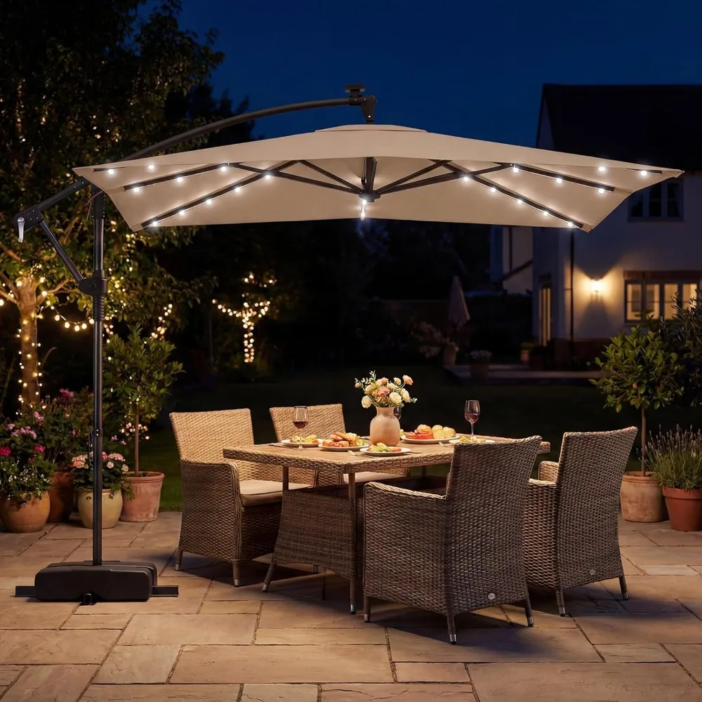 8x8 FT Solar Patio Umbrella with Base Included, Square Offset Cantilever Outdoor Umbrella with 360 Degree Rotation, Customized
8x8 FT Solar Patio Umbrella with Base Included, Square Offset Cantilever Outdoor Umbrella with 360 Degree Rotation, Customized