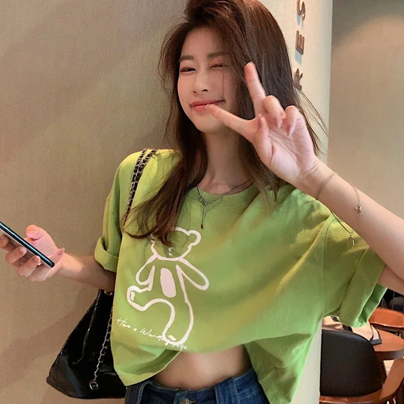 Sweet Cool Korean Short-sleeved T-shirt Women Summer New Design Sense Printing O-neck Short Versatile Cute Tops Female
Sweet Cool Korean Short-sleeved T-shirt Women Summer New Design Sense Printing O-neck Short Versatile Cute Tops Female