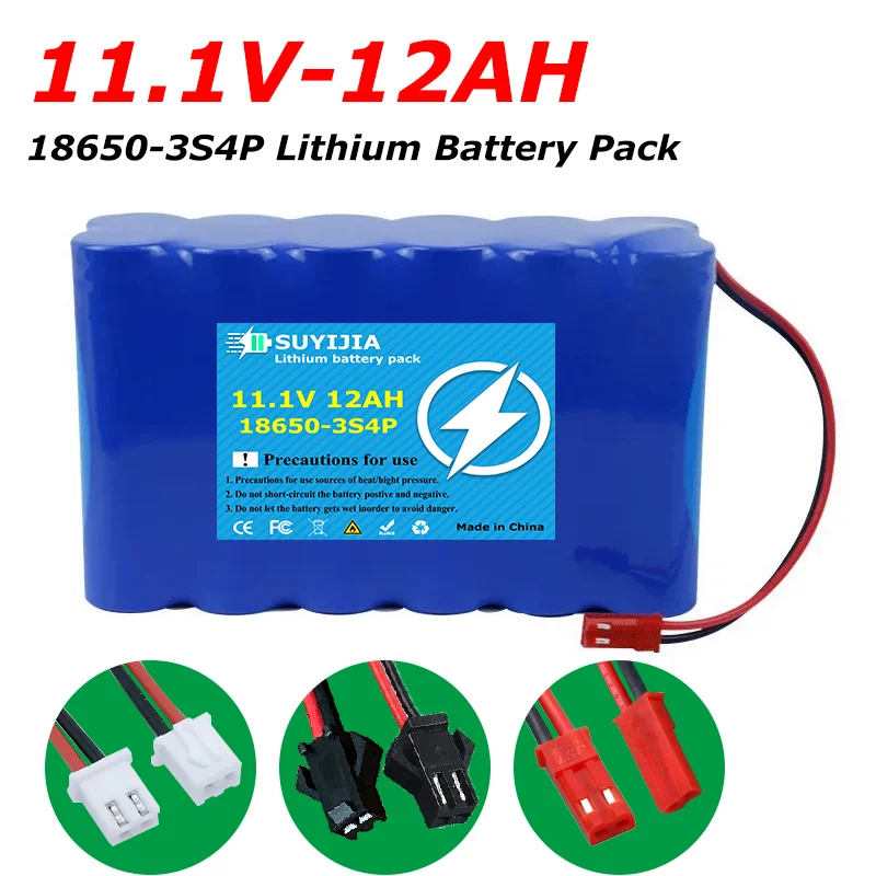 11.1V 12000MAh 18650-3S4P 18650 Li-ion Lithium Ion Rechargeable Battery Built-in BMS for LED Light Mini Speaker Audio Equipment
11.1V 12000MAh 18650-3S4P 18650 Li-ion Lithium Ion Rechargeable Battery Built-in BMS for LED Light Mini Speaker Audio Equipment