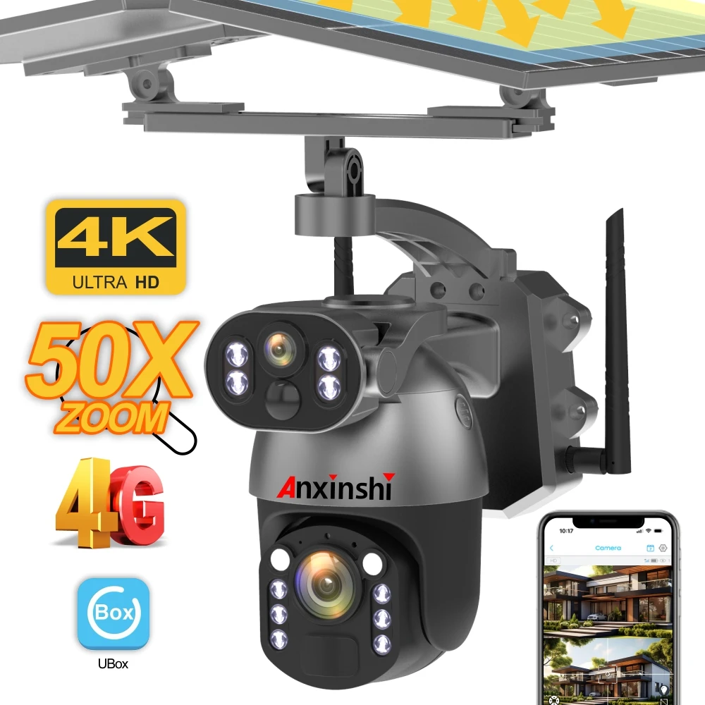 Anxinshi 4G SIM 8MP 50-кратный зум PTZ-камера Открытый солнечный двойной объектив Защита безопасности AI Отслеживание человека Двустороннее аудио CCTV Ubox
Anxinshi 4G SIM 8MP 50-кратный зум PTZ-камера Открытый солнечный двойной объектив Защита безопасности AI Отслеживание человека Двустороннее аудио CCTV Ubox