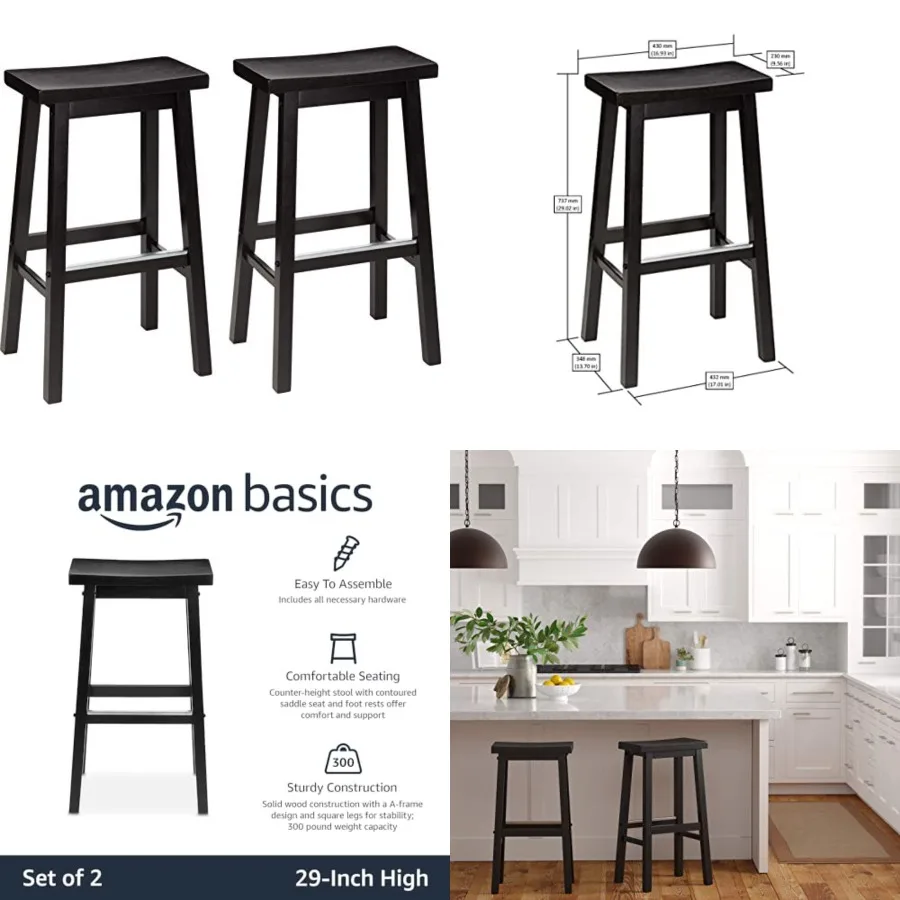 Solid Wood Saddle-Seat Counter Height Bar Stools for Kitchen Island and Home Bar with Footrest, 29-Inch Height,,Set of 2
Solid Wood Saddle-Seat Counter Height Bar Stools for Kitchen Island and Home Bar with Footrest, 29-Inch Height,,Set of 2