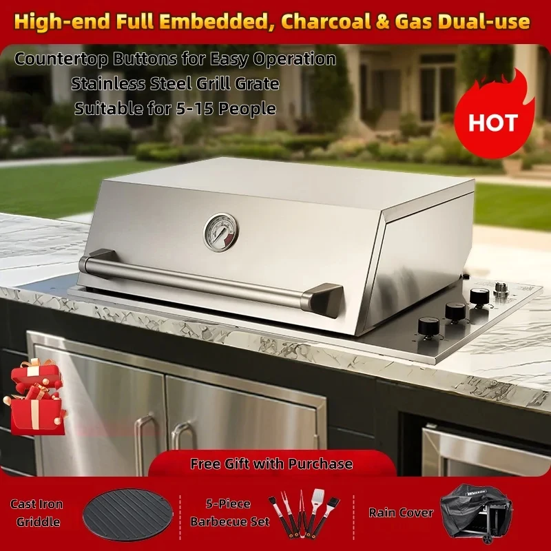 Outdoor Kitchen Stainless Steel Built In Dual Fuel BBQ Grill Patio and Garden with Large Cooking Area
Outdoor Kitchen Stainless Steel Built In Dual Fuel BBQ Grill Patio and Garden with Large Cooking Area