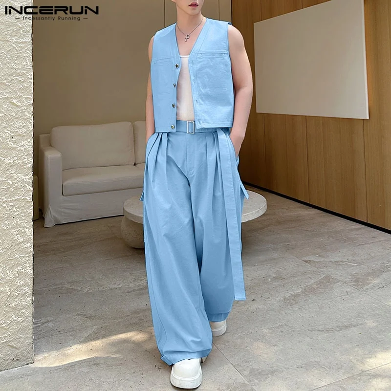 Men Sets Solid Color V Neck Sleeveless Vests & Pleated Pants Two Pieces Sets Streetwear Loose 2025 Men's Casual Suits INCERUN
Men Sets Solid Color V Neck Sleeveless Vests & Pleated Pants Two Pieces Sets Streetwear Loose 2025 Men's Casual Suits INCERUN