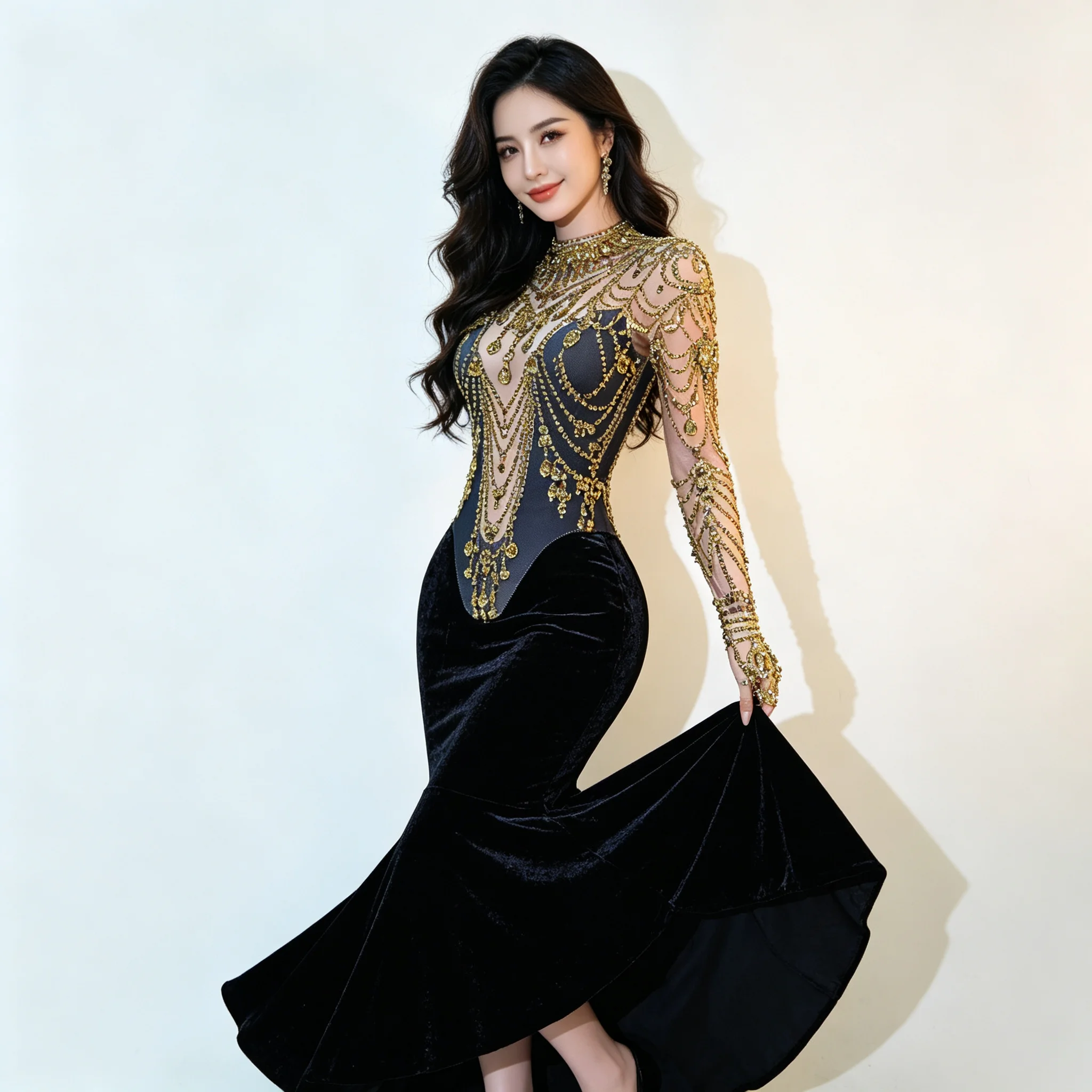 High End Sexy Ladies Evening Dress Elegant Rhinestone Velvet Mermaid Dress Evening Party Crystal Stage Performance Costume
High End Sexy Ladies Evening Dress Elegant Rhinestone Velvet Mermaid Dress Evening Party Crystal Stage Performance Costume