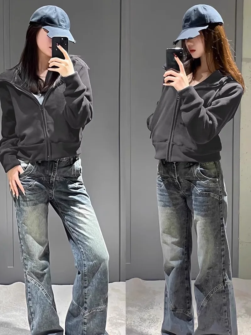 American Style Short Hoodie Jacket Women's 2026 New Popular Autumn Winter Open Cardigan Zipper Loose Top Casual Wear
American Style Short Hoodie Jacket Women's 2026 New Popular Autumn Winter Open Cardigan Zipper Loose Top Casual Wear