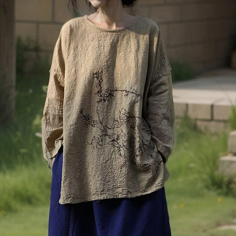 Women Cotton Linen Casual T-shirts New 2025 Spring Vintage Style O-neck Floral Print Loose Female Long Sleeve Tops Tees M1507
Women Cotton Linen Casual T-shirts New 2025 Spring Vintage Style O-neck Floral Print Loose Female Long Sleeve Tops Tees M1507