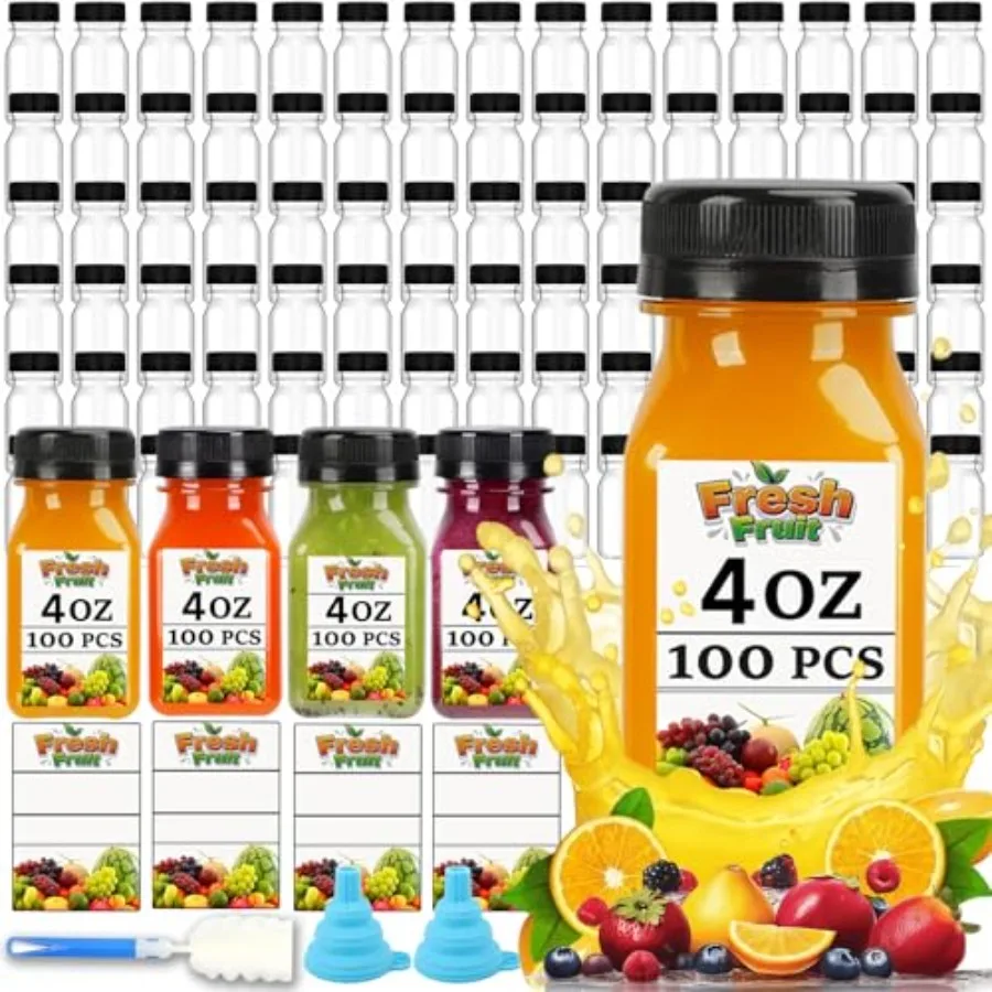 100PCS 4OZ Plastic Juice Bottles with Caps Clear Shot Bottles Reusable Containers with Labels Funnel and Brush Suitable for Jui
100PCS 4OZ Plastic Juice Bottles with Caps Clear Shot Bottles Reusable Containers with Labels Funnel and Brush Suitable for Jui