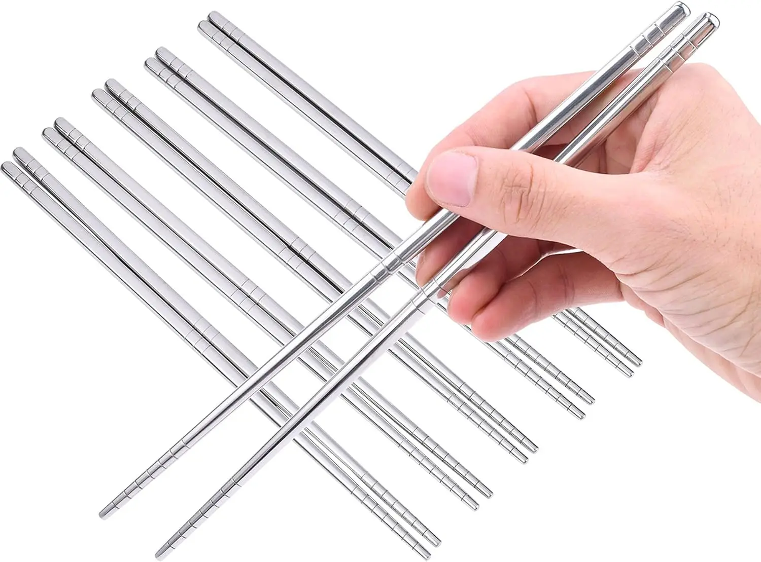 5 Pairs Silver Stainless Steel Chopsticks, Reusable Lightweight Metal, Dishwasher Safe
5 Pairs Silver Stainless Steel Chopsticks, Reusable Lightweight Metal, Dishwasher Safe