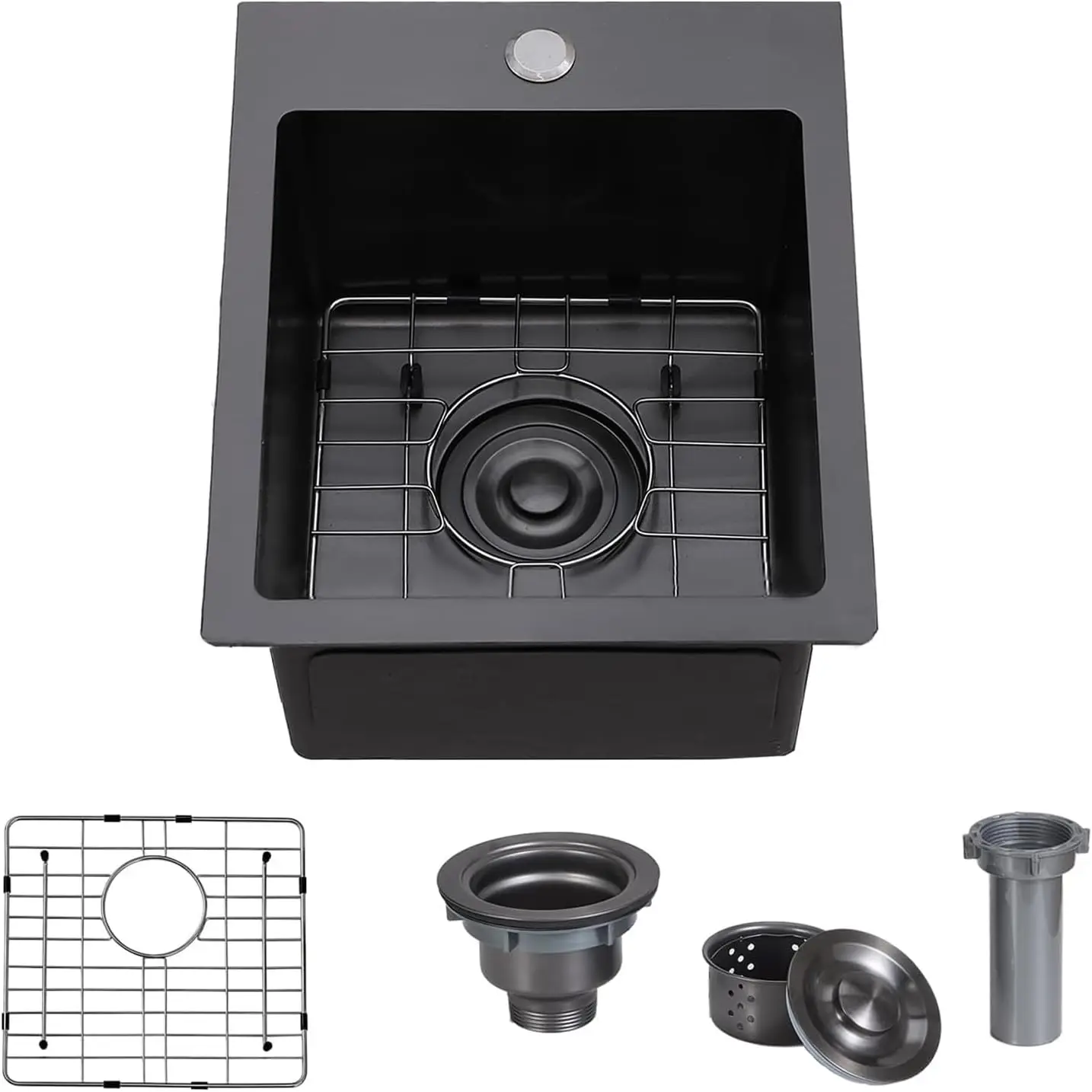 Вставная черная раковина 13x15 дюймов, кухонная раковина для автофургона с одной чашей из нержавеющей стали на 16 метров с решеткой и сливом
Вставная черная раковина 13x15 дюймов, кухонная раковина для автофургона с одной чашей из нержавеющей стали на 16 метров с решеткой и сливом