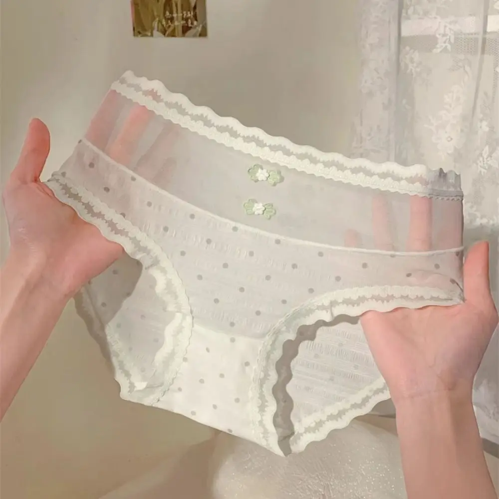 Cotton Crotch Mid Waist Lace Mesh Panties Transparent Dot Sweet Ruffle Briefs Lingerie Underpants Thin Underwear Women Daily
Cotton Crotch Mid Waist Lace Mesh Panties Transparent Dot Sweet Ruffle Briefs Lingerie Underpants Thin Underwear Women Daily
