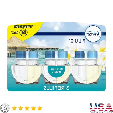 Plug In Air Freshener Refill Bora Bora Waters Odor Eliminator 3 Pack Fade Defy Technology Long Lasting Scent Durable Low Level