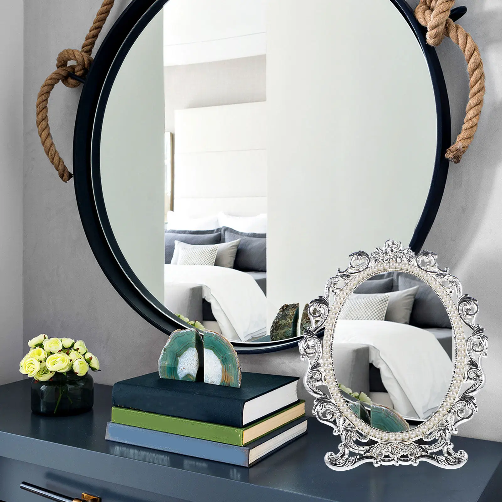 Retro Desktop Mirror Stable Base Durable Non-Fade Exquisite Design for Makeup Vanity and Gifts Tabletop Mirror
Retro Desktop Mirror Stable Base Durable Non-Fade Exquisite Design for Makeup Vanity and Gifts Tabletop Mirror