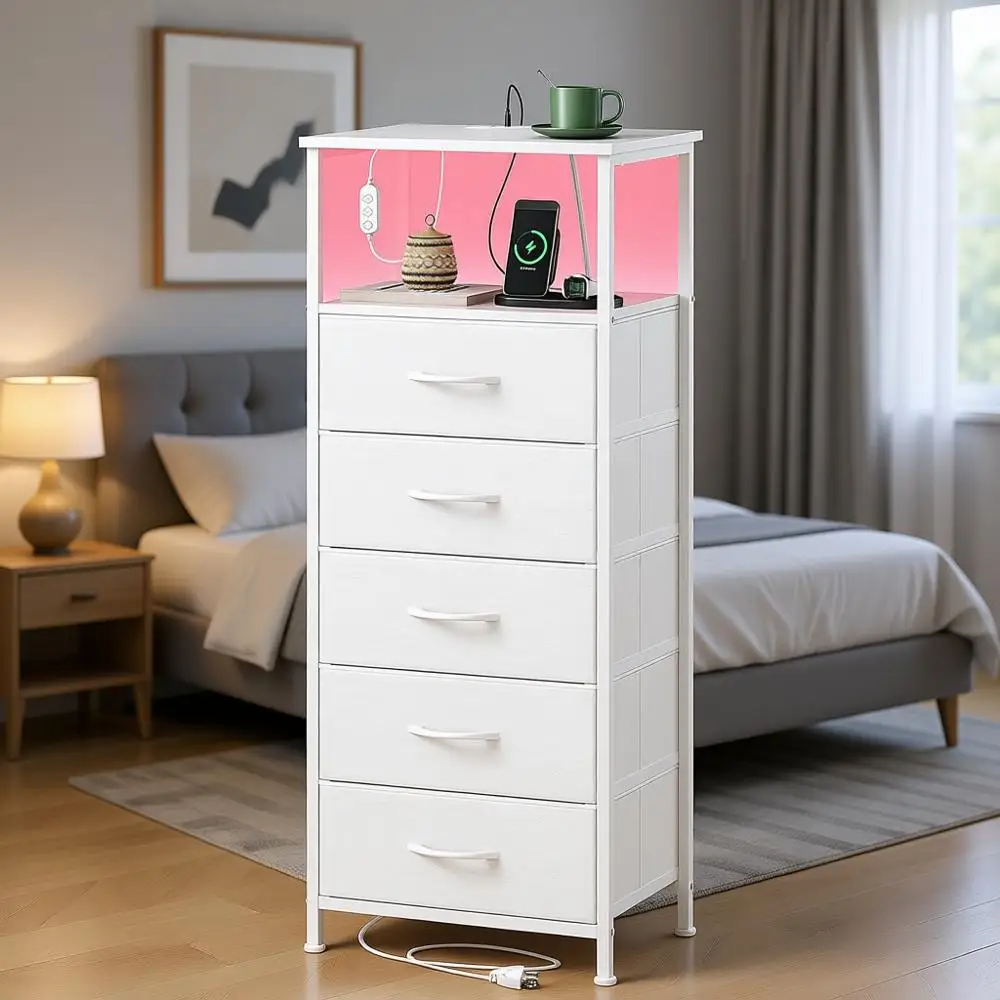 Белая прикроватная тумба с USB-зарядкой и LED-подсветкой, высокий комод с 5 ящиками и тканевыми контейнерами для спальни, детской, общежития, гардеробной, прачечной
Белая прикроватная тумба с USB-зарядкой и LED-подсветкой, высокий комод с 5 ящиками и тканевыми контейнерами для спальни, детской, общежития, гардеробной, прачечной