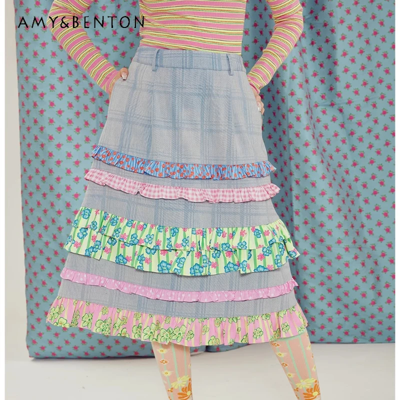 Summer Women's Clothing Light Blue Lace Plaid Denim Skirt High Waist Flower Printing Thin Sweet Versatile A-line Skirts Ladies
Summer Women's Clothing Light Blue Lace Plaid Denim Skirt High Waist Flower Printing Thin Sweet Versatile A-line Skirts Ladies