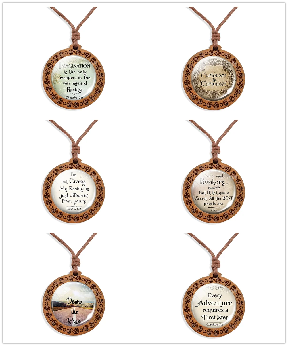 We're All Mad Here - Alice Life Quote Jewelry Glass Cabochon Wooden Brown Rope Chain Necklace
We're All Mad Here - Alice Life Quote Jewelry Glass Cabochon Wooden Brown Rope Chain Necklace