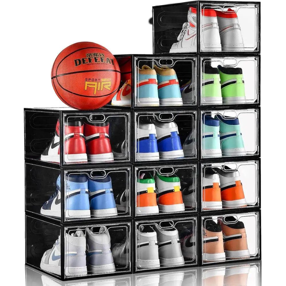 Stackable Clear Shoe Storage Box with Magnetic Door, Holds US Size 12, Easy Assembly, Ideal for Shoe Organization and Display
Stackable Clear Shoe Storage Box with Magnetic Door, Holds US Size 12, Easy Assembly, Ideal for Shoe Organization and Display