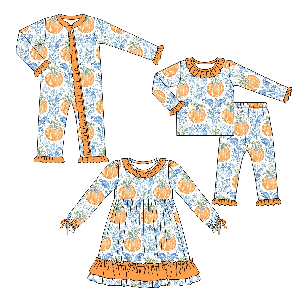 Thanksgiving boutique children's suit long sleeve lace pumpkin flower print trousers lace girls pajamas suit baby jumpsuit dress
Thanksgiving boutique children's suit long sleeve lace pumpkin flower print trousers lace girls pajamas suit baby jumpsuit dress
