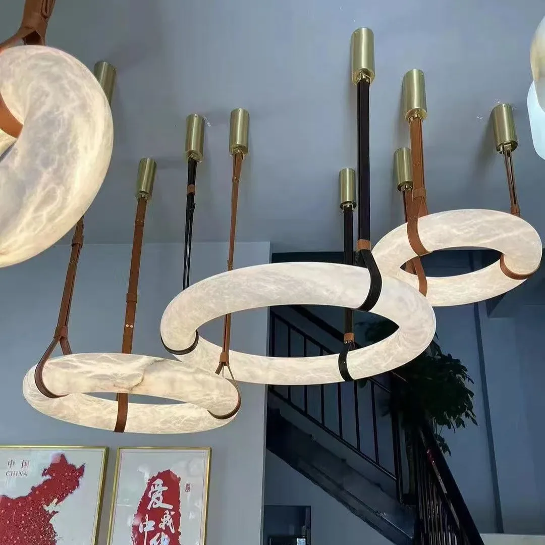 Hot Selling High-end Living Room Main Light Round All Copper Leather Pendant Light Spanish Marble Pendant Light
Hot Selling High-end Living Room Main Light Round All Copper Leather Pendant Light Spanish Marble Pendant Light
