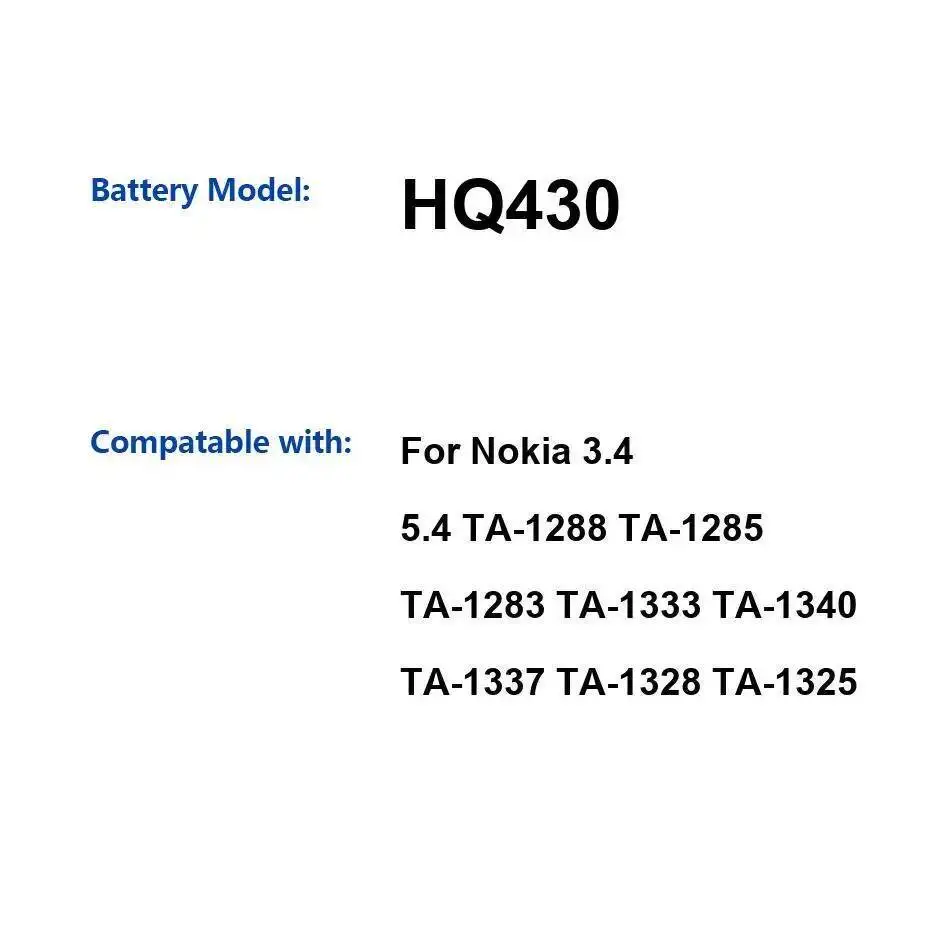 Аккумулятор мобильного телефона HQ430 4000 мАч для Nokia 3,4 5,4 TA-1288 TA-1285 TA-1283 TA-1333 TA-1340 TA-1337 TA-1328 TA-1325 
Аккумулятор мобильного телефона HQ430 4000 мАч для Nokia 3,4 5,4 TA-1288 TA-1285 TA-1283 TA-1333 TA-1340 TA-1337 TA-1328 TA-1325