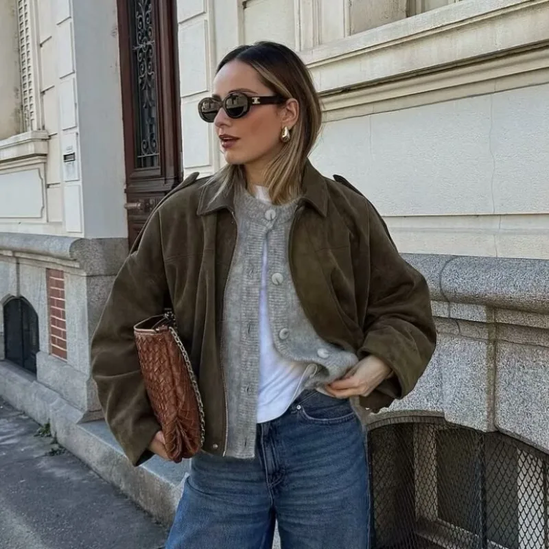 Women Clothing Spring Autumn Bomber Jacket Casual Suede Texture Turn-down Collar Pilot Jacket Coat Loose Zipper Long Sleeves Top
Women Clothing Spring Autumn Bomber Jacket Casual Suede Texture Turn-down Collar Pilot Jacket Coat Loose Zipper Long Sleeves Top