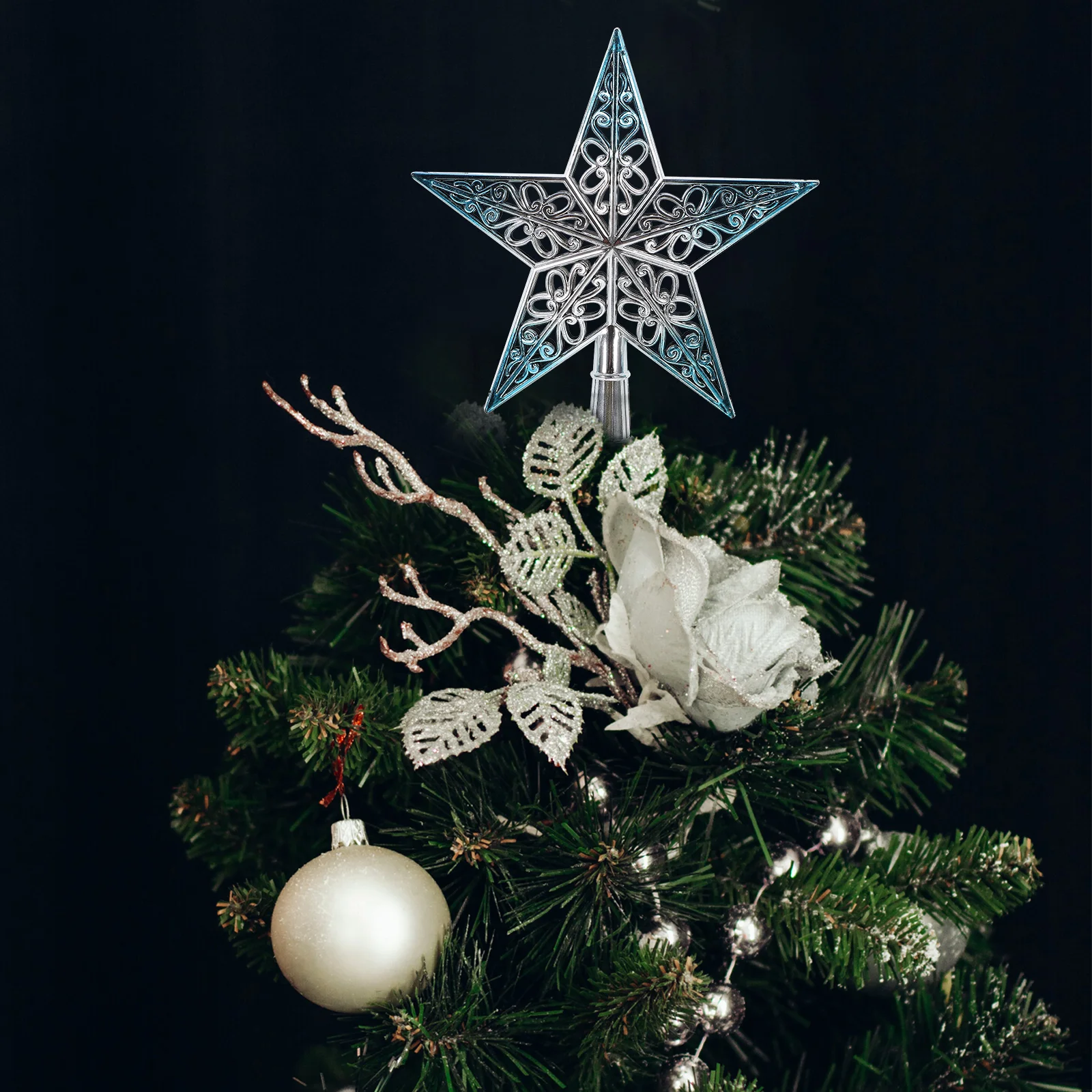 Silvery Blue Christmas Tree Star Hollowed-Out Glittering Xmas Topper Ornament Decoration for Holiday Party Home Office
Silvery Blue Christmas Tree Star Hollowed-Out Glittering Xmas Topper Ornament Decoration for Holiday Party Home Office