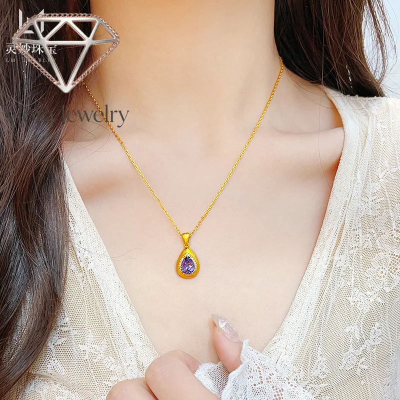 Viora Jewelry Ancient gold 9999 point diamond brushed purple water drop pendant 24K real gold necklace clavicle chain versatile
Viora Jewelry Ancient gold 9999 point diamond brushed purple water drop pendant 24K real gold necklace clavicle chain versatile