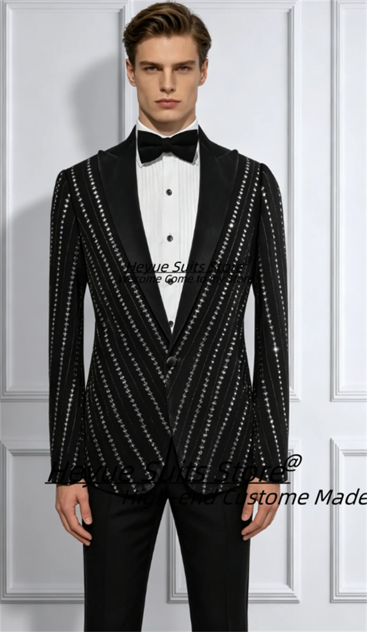 Elegant Black Shiny Beading Groom Wedding Tuxedos Customized Slim Peak Lapel Men Suits Male Prom Blazers 2 Pcs Sets Ropa Hombre
Elegant Black Shiny Beading Groom Wedding Tuxedos Customized Slim Peak Lapel Men Suits Male Prom Blazers 2 Pcs Sets Ropa Hombre