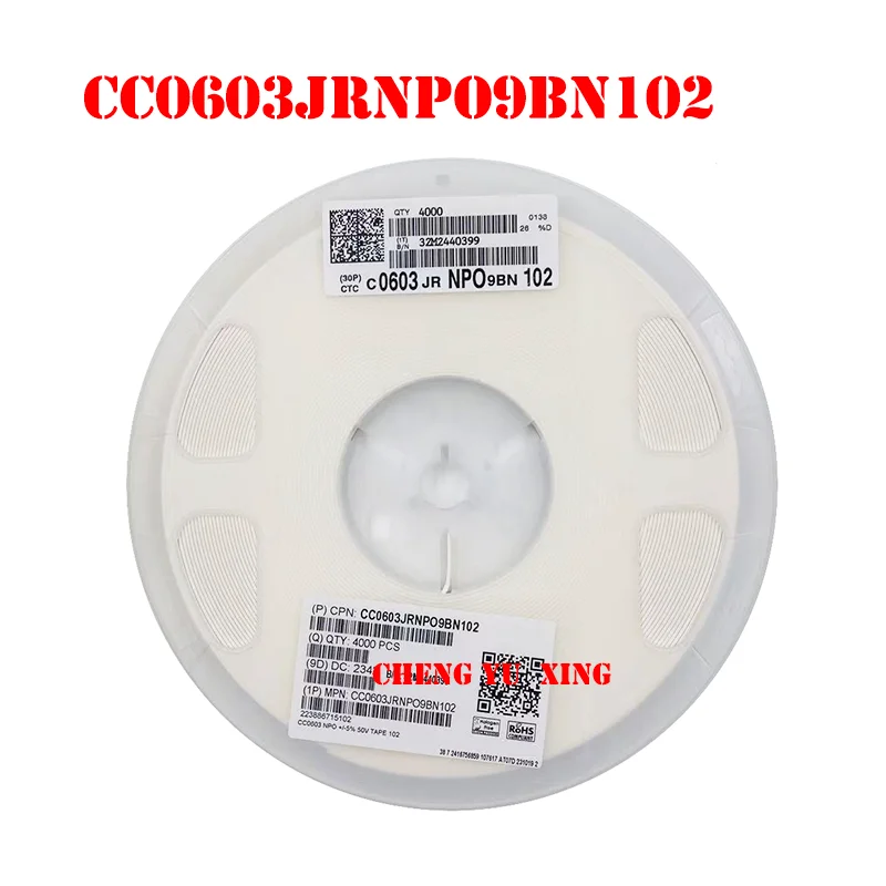 0603 1nF 1000pF 50V 5% NPO,CC0603JRNPO9BN102, 4000pcs ,0603 SMD Capacitor
0603 1nF 1000pF 50V 5% NPO,CC0603JRNPO9BN102, 4000pcs ,0603 SMD Capacitor