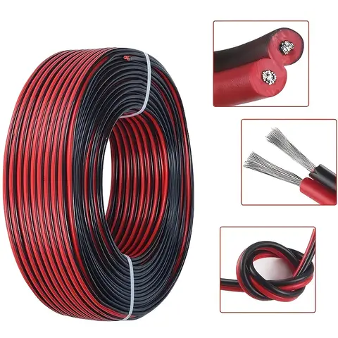 Fil de connexion rouge noir 12V, câble plat automobile à 2 broches, fils d'extension LED pour sonnette, ruban de lampe, haut-parleurs d'éclairage