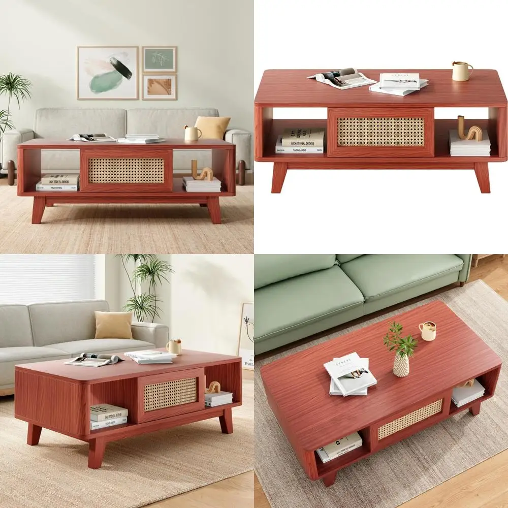 Mid Century Modern Storage Coffee Table, Square Wooden Living Room Furniture with Rattan Drawer, Stylish Table for Contemporary
Mid Century Modern Storage Coffee Table, Square Wooden Living Room Furniture with Rattan Drawer, Stylish Table for Contemporary