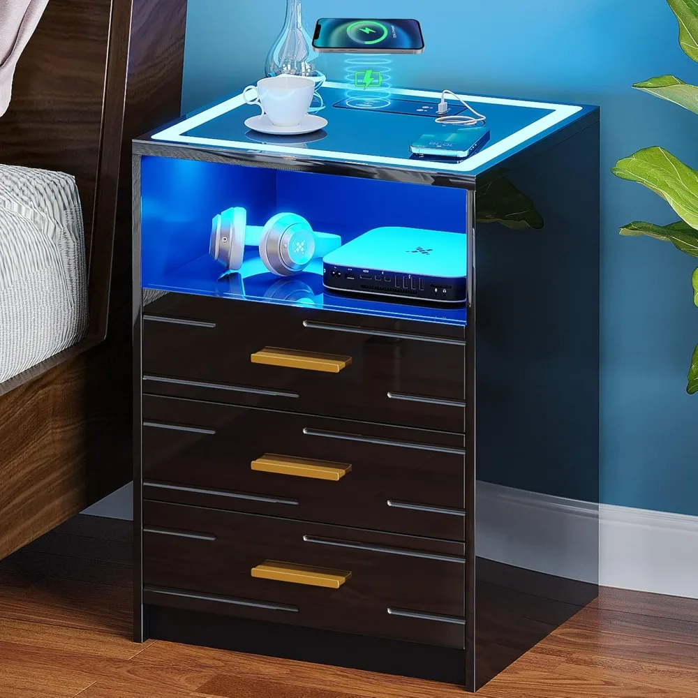 LED Nightstand with Wireless Charging Station, Bedside Table with 3-Color, End Table with Subtype Ports and 3 Drawer (Black)
LED Nightstand with Wireless Charging Station, Bedside Table with 3-Color, End Table with Subtype Ports and 3 Drawer (Black)