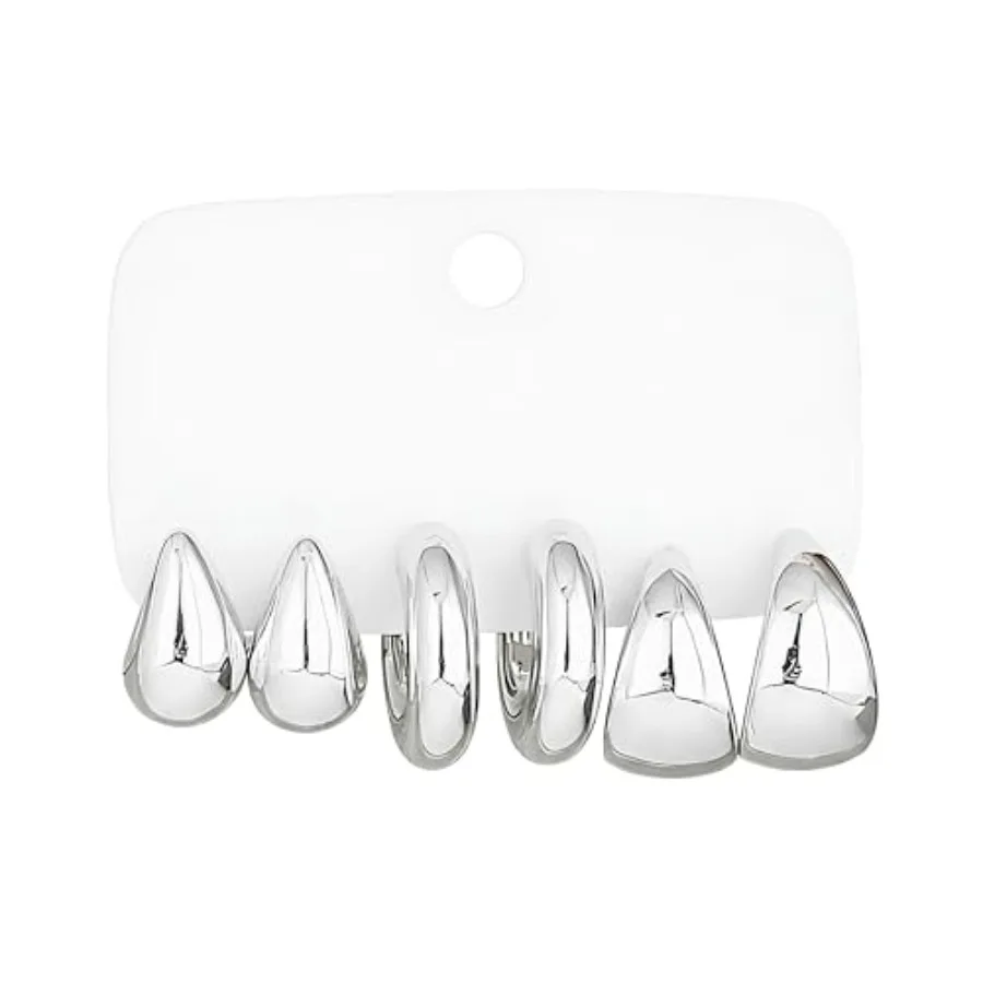 Chunky Hoop Earrings for Women's White Gold Plated 3 Pack - Lightweight Waterproof C-Shape Hollow Hoops 20mm 25mm - Hypoallerge
Chunky Hoop Earrings for Women's White Gold Plated 3 Pack - Lightweight Waterproof C-Shape Hollow Hoops 20mm 25mm - Hypoallerge