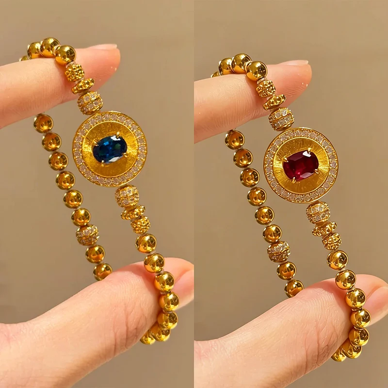 Retro Brushed Gold-plated Inlaid Red Crystal Bracelet High Carbon Zircon Blue Crystal Elastic Rope Bracelets for Women KOFSAC
Retro Brushed Gold-plated Inlaid Red Crystal Bracelet High Carbon Zircon Blue Crystal Elastic Rope Bracelets for Women KOFSAC