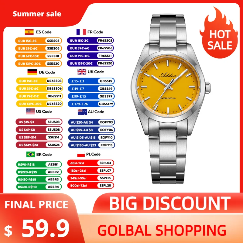 Addies New Elegant Ladies Watches 31mm Sapphire Glass 2035 Quartz Wristwatch 316L Stainless Steel BWG9 Luminous Waterproof 50m
Addies New Elegant Ladies Watches 31mm Sapphire Glass 2035 Quartz Wristwatch 316L Stainless Steel BWG9 Luminous Waterproof 50m