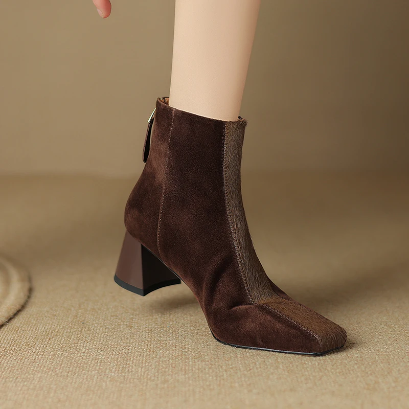 Ankle Boots Back Zip Horsehair Patchwork Shoes Elegant Shoes Woman Spring Autumn French Style Thick Heel Women's Short Boots
Ankle Boots Back Zip Horsehair Patchwork Shoes Elegant Shoes Woman Spring Autumn French Style Thick Heel Women's Short Boots