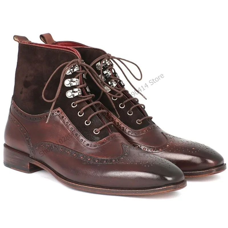 Brown Carving Design Metal Decor Patchwork Boots Fashion Lace up Men Shoes Luxury Handmade Party Feast Banquet Men Dress Shoes
Brown Carving Design Metal Decor Patchwork Boots Fashion Lace up Men Shoes Luxury Handmade Party Feast Banquet Men Dress Shoes