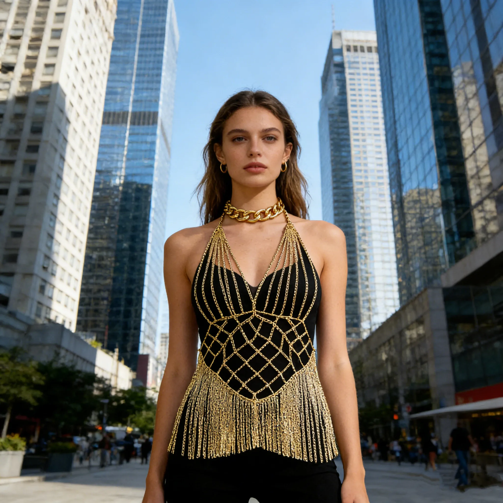 Birthday Party Decoration Long Dress Luxurious Women's Body Jewelry Metal Bra Atmosphere Nightclub Clothing Accessories
Birthday Party Decoration Long Dress Luxurious Women's Body Jewelry Metal Bra Atmosphere Nightclub Clothing Accessories