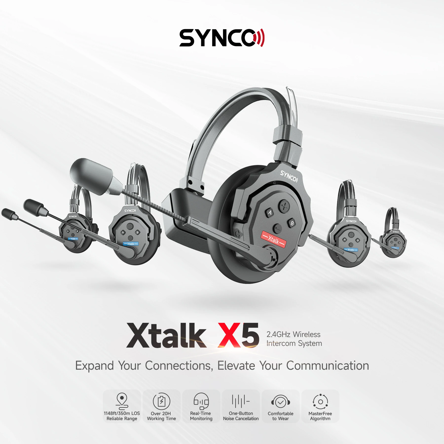Synco Xtalk X5 x2 2.4G Full-Duplex Single-Ear Remote Headset Wireless Intercom System for Film Television Shooting Studio
Synco Xtalk X5 x2 2.4G Full-Duplex Single-Ear Remote Headset Wireless Intercom System for Film Television Shooting Studio