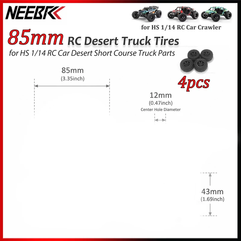 4PCS 85mm RC Desert Tires 12mm Hex Hub Wheels Tyre Skidproof Wear-resistant for HS 1/14 RC Car Short Course Truck Upgrade Parts
4PCS 85mm RC Desert Tires 12mm Hex Hub Wheels Tyre Skidproof Wear-resistant for HS 1/14 RC Car Short Course Truck Upgrade Parts